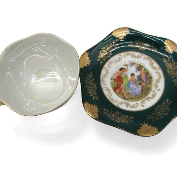 SHAFFORD Footed Tea Cup And Saucer With Victorian Scene Japan Vintage - Picture 10 of 12